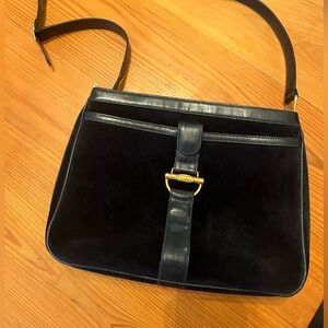 Vintage Navy Gucci Suede and Leather Shoulder Bag